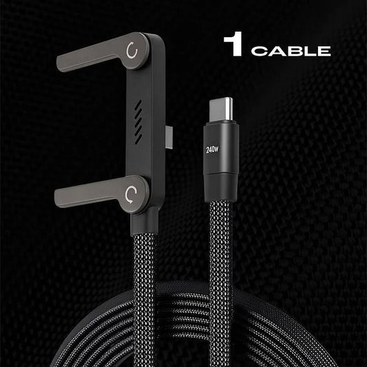 Invisible Holder Charger Cable with Stand,Type-C to Type-C,240W PD Fast Charging Cable with 360° Adjustable Metal Stand,2026 New Foldable Durable USB-C Cord for Gaming, Office, Car Travel