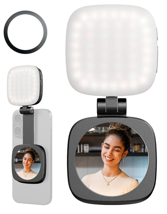 TELESIN C03 Magnetic Selfie Light, Phone Light Compatible with iPhone Magsafe, CRI97 360° LED Selfie Ring Fill Light with Mirror for Selfies/Photography/TikTok/Zoom Calls/Video Conference